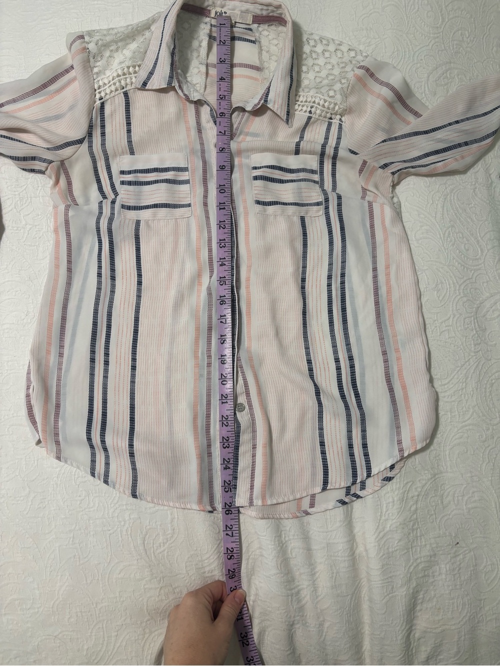 Jolt Striped Button-Down Shirt in White, Navy & Pink - Picture 3 of 6